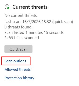 點擊「Scan options」。