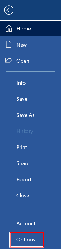 在「File」選單的下方 → 選擇「options」。